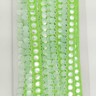 Green Fringe Trim With Mirrors And Sequins Tassels, Boho, Bohemian Trim